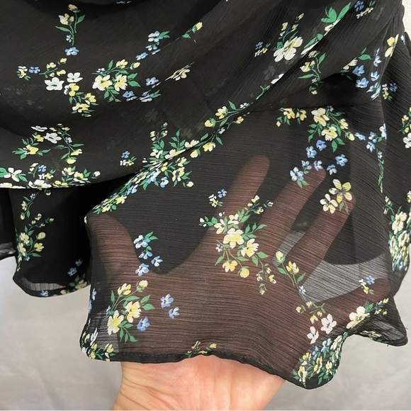 Banana Republic Black Floral Dress Flutter Sleeve V-Neck Cinch Dress - Picture 11 of 16